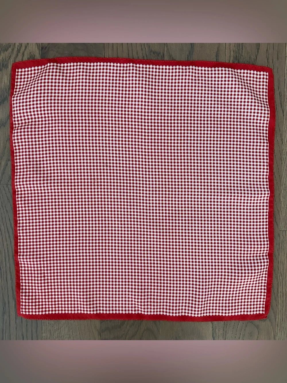 Vintage Gingham Check Print Silk Small Square Scarf in Red and White 14